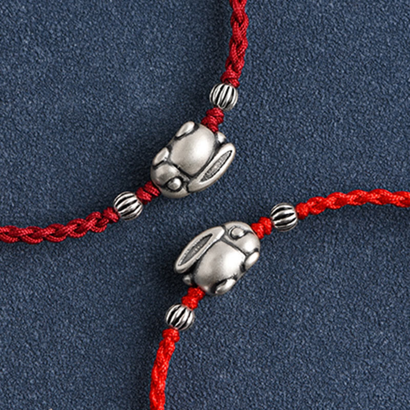 Handmade 999 Sterling Silver Rabbit Luck Rope Bracelet Anklet