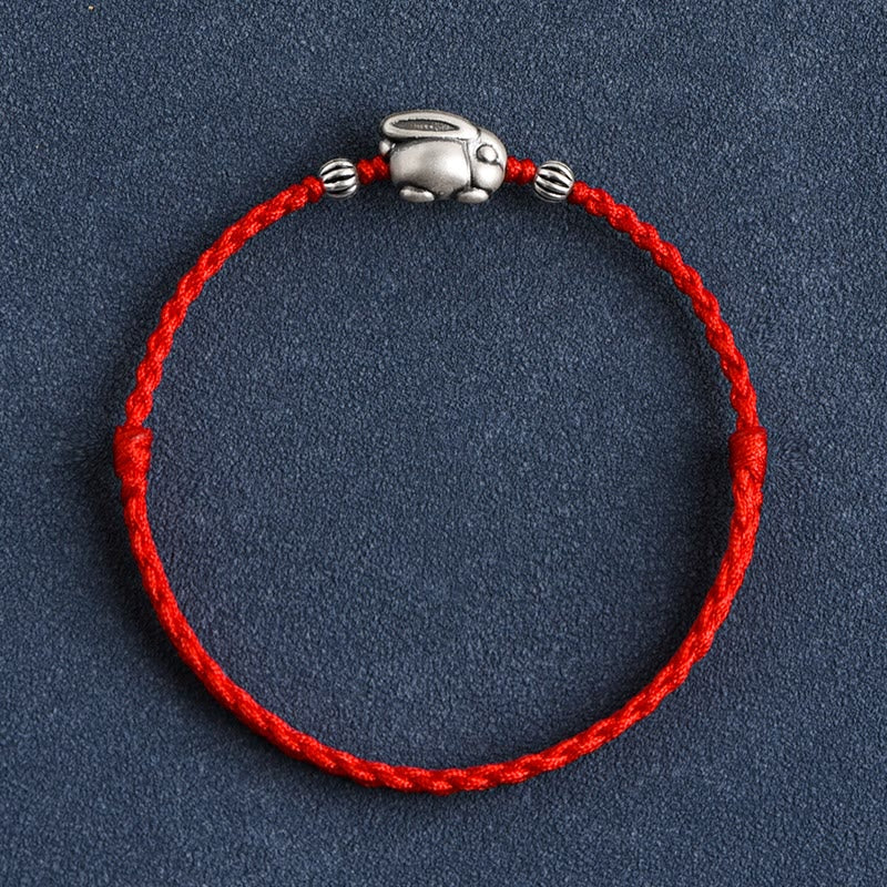 Handmade 999 Sterling Silver Rabbit Luck Rope Bracelet Anklet