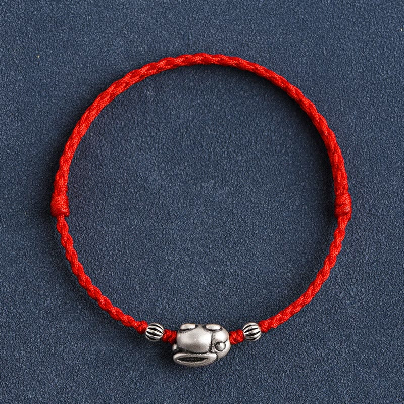 Handmade 999 Sterling Silver Rabbit Luck Rope Bracelet Anklet
