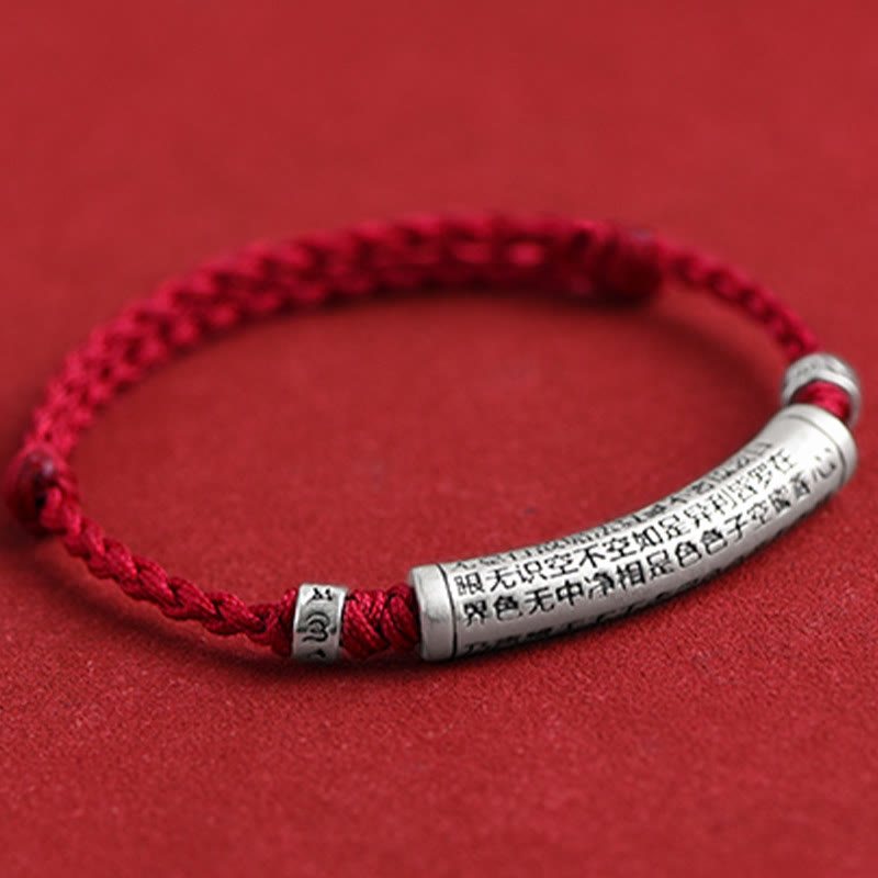 Handmade 999 Sterling Silver Om Mani Padme Hum Heart Sutra Carved Luck Rope Bracelet Anklet
