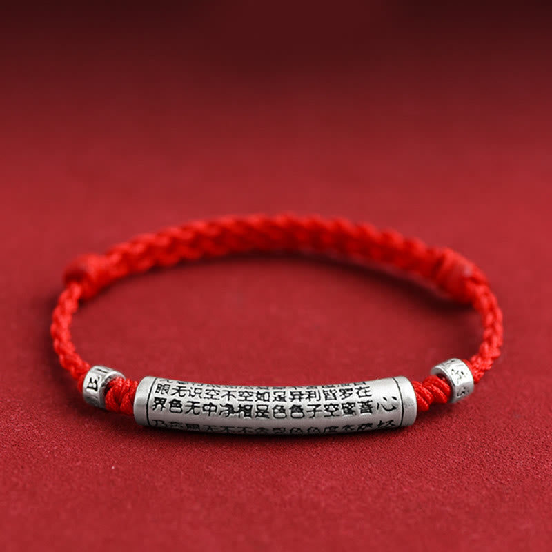 Handmade 999 Sterling Silver Om Mani Padme Hum Heart Sutra Carved Luck Rope Bracelet Anklet