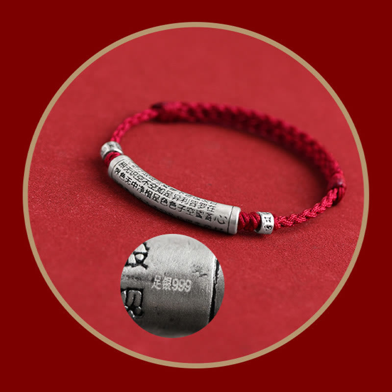 Handmade 999 Sterling Silver Om Mani Padme Hum Heart Sutra Carved Luck Rope Bracelet Anklet