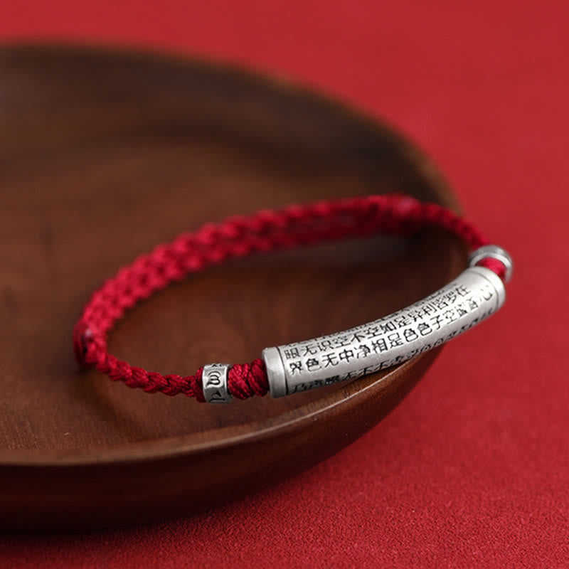 Handmade 999 Sterling Silver Om Mani Padme Hum Heart Sutra Carved Luck Rope Bracelet Anklet