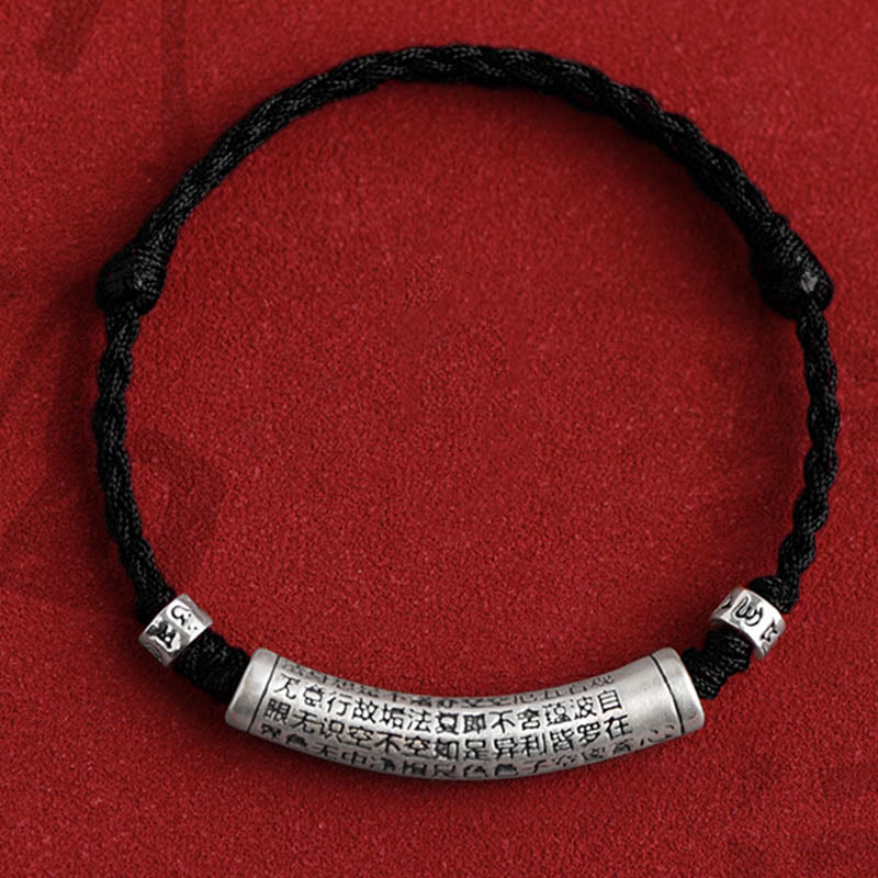 Handmade 999 Sterling Silver Om Mani Padme Hum Heart Sutra Carved Luck Rope Bracelet Anklet