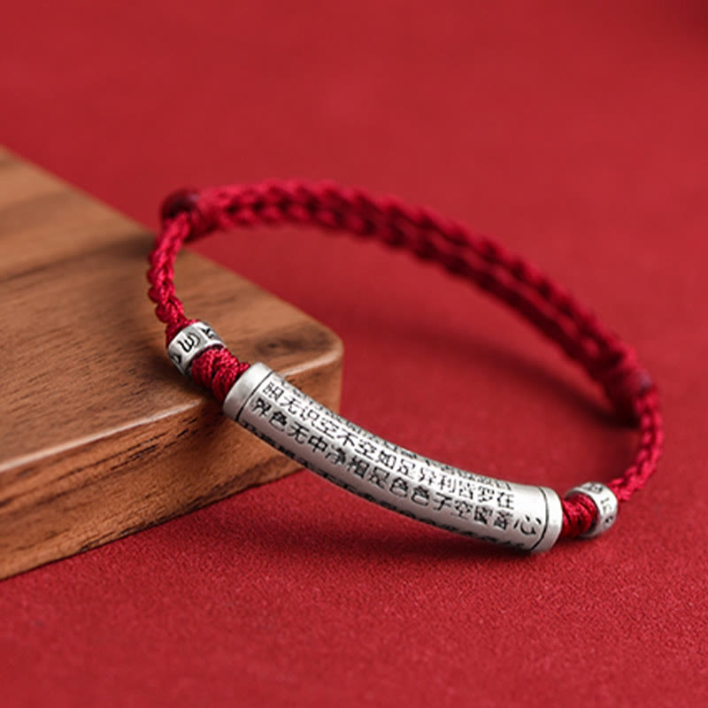 Handmade 999 Sterling Silver Om Mani Padme Hum Heart Sutra Carved Luck Rope Bracelet Anklet