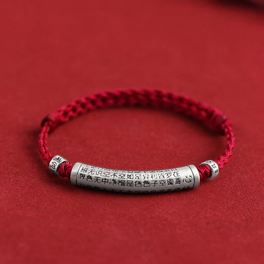 Handmade 999 Sterling Silver Om Mani Padme Hum Heart Sutra Carved Luck Rope Bracelet Anklet