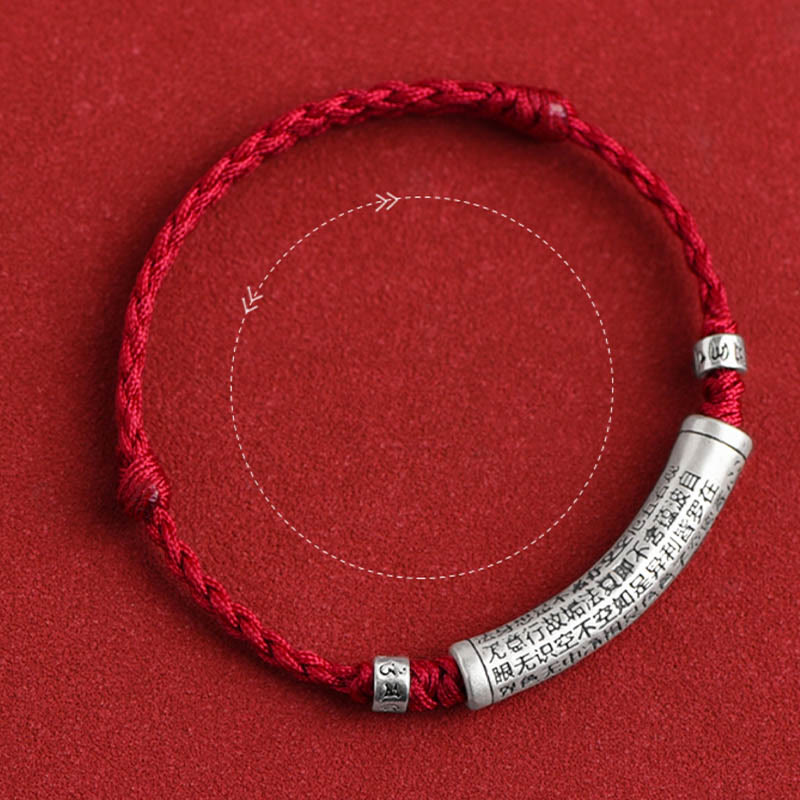 Handmade 999 Sterling Silver Om Mani Padme Hum Heart Sutra Carved Luck Rope Bracelet Anklet