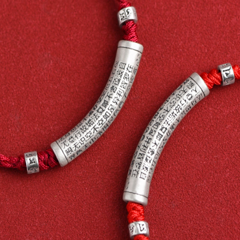 Handmade 999 Sterling Silver Om Mani Padme Hum Heart Sutra Carved Luck Rope Bracelet Anklet
