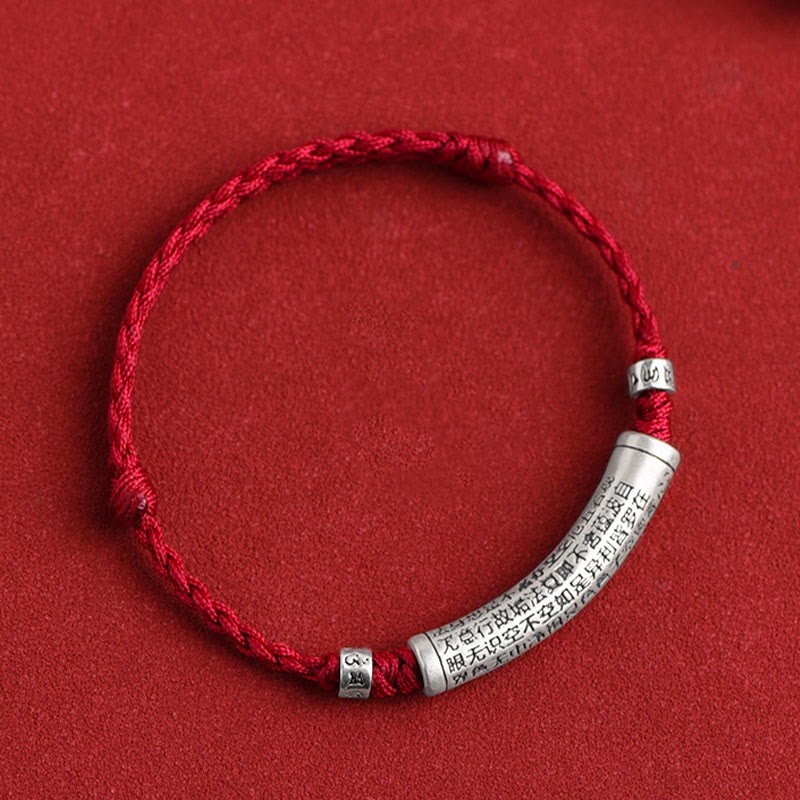 Handmade 999 Sterling Silver Om Mani Padme Hum Heart Sutra Carved Luck Rope Bracelet Anklet