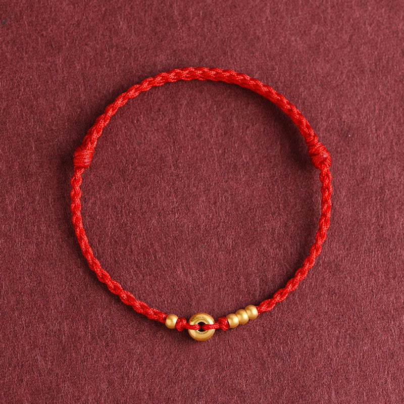999 Gold Small Peace Buckle Design Handmade Luck Braided Rope Bracelet Anklet