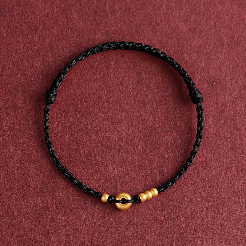 999 Gold Small Peace Buckle Design Handmade Luck Braided Rope Bracelet Anklet
