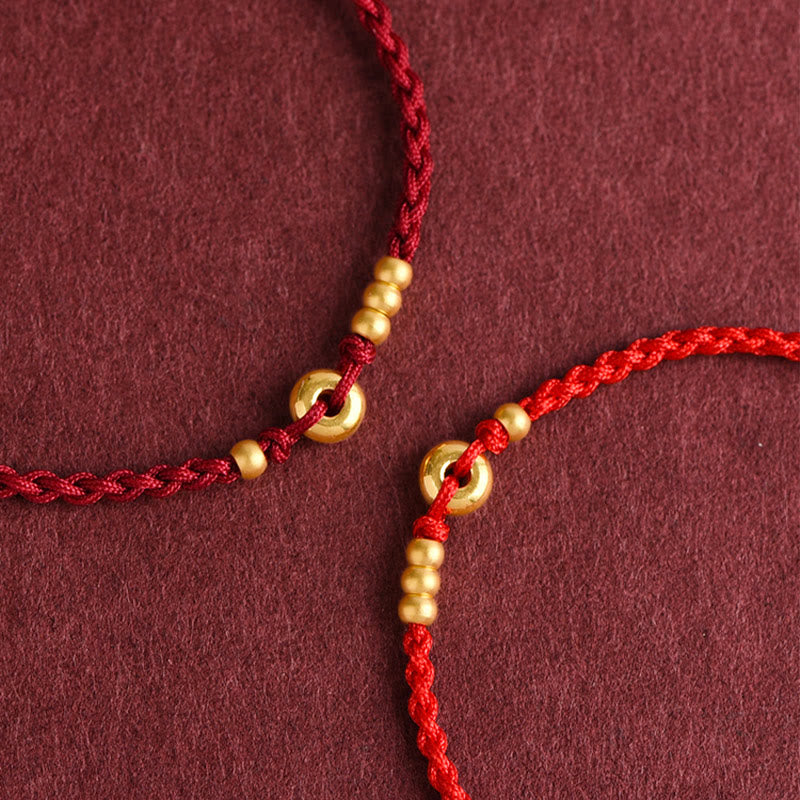 999 Gold Small Peace Buckle Design Handmade Luck Braided Rope Bracelet Anklet