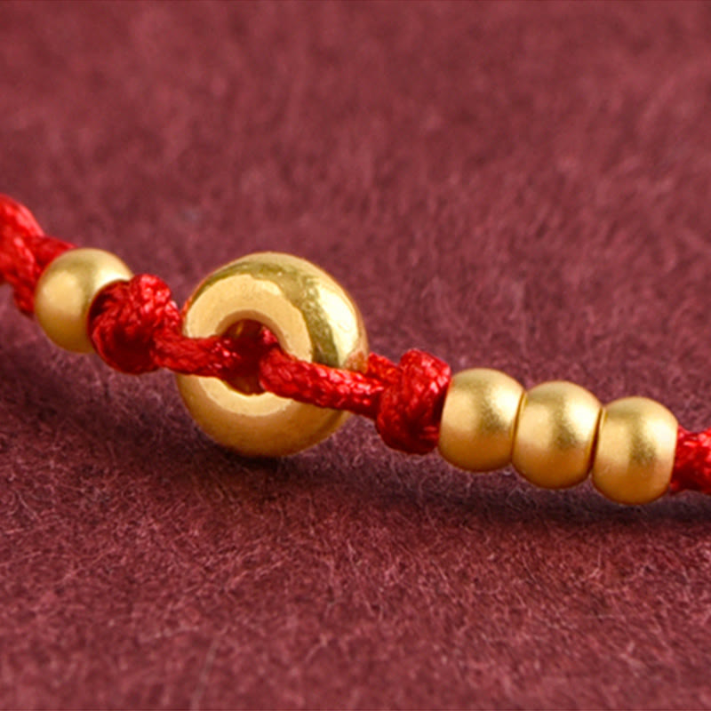 999 Gold Small Peace Buckle Design Handmade Luck Braided Rope Bracelet Anklet
