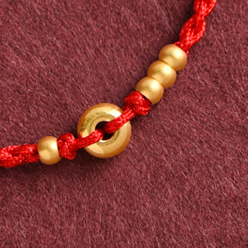 999 Gold Small Peace Buckle Design Handmade Luck Braided Rope Bracelet Anklet