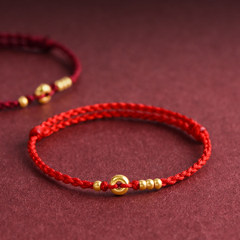 999 Gold Small Peace Buckle Design Handmade Luck Braided Rope Bracelet Anklet