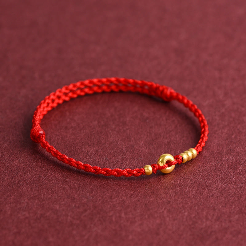 999 Gold Small Peace Buckle Design Handmade Luck Braided Rope Bracelet Anklet