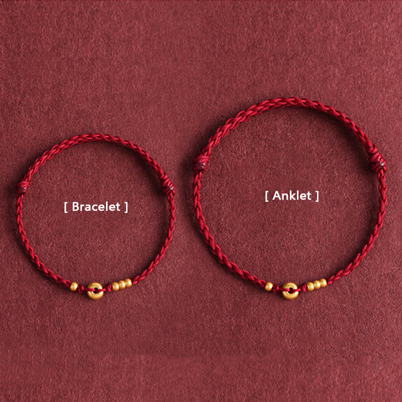 999 Gold Small Peace Buckle Design Handmade Luck Braided Rope Bracelet Anklet
