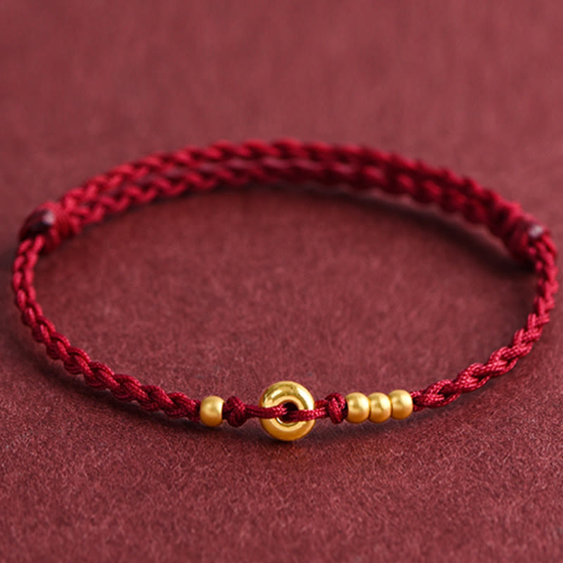 999 Gold Small Peace Buckle Design Handmade Luck Braided Rope Bracelet Anklet