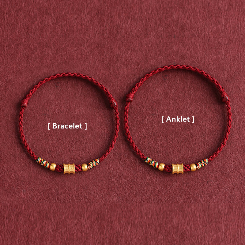 999 Gold Small Bucket Shape Design Handmade Luck Braided Rope Bracelet Anklet