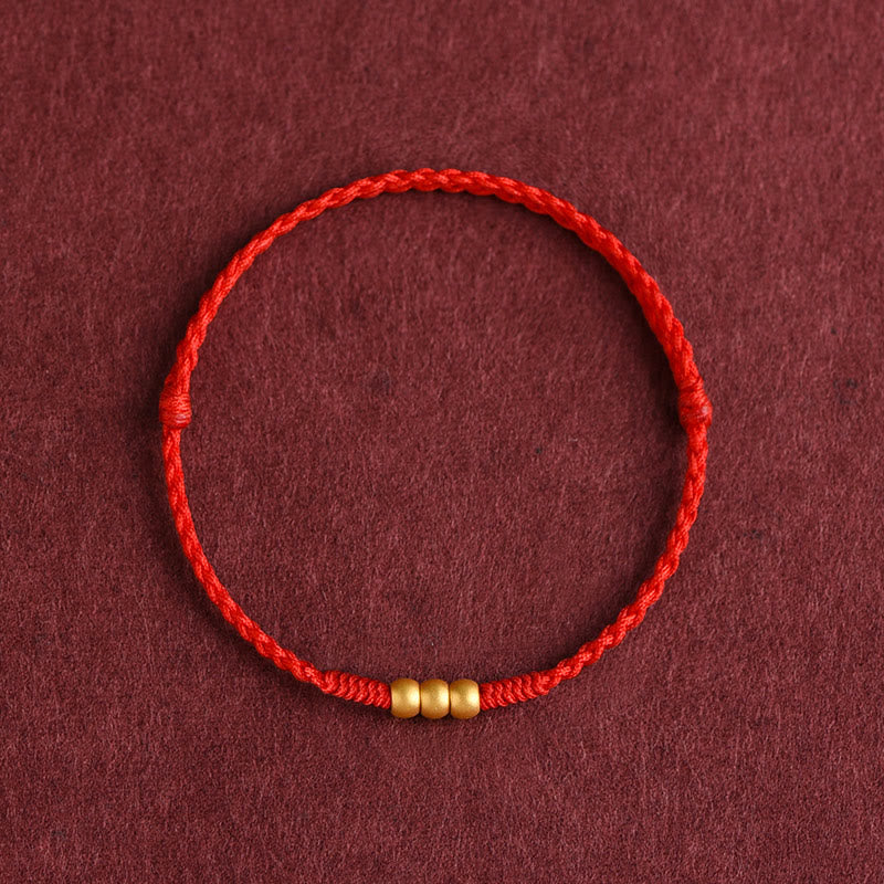 999 Gold Mini Three Beads Design Handmade Luck Rope Bracelet Anklet