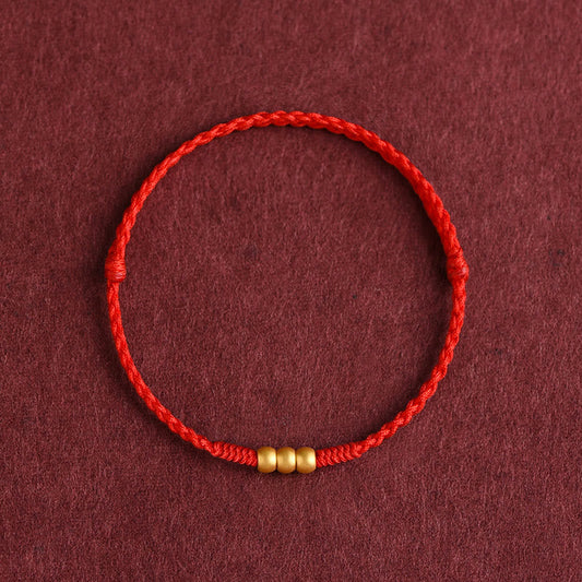 999 Gold Mini Three Beads Design Handmade Luck Rope Bracelet Anklet