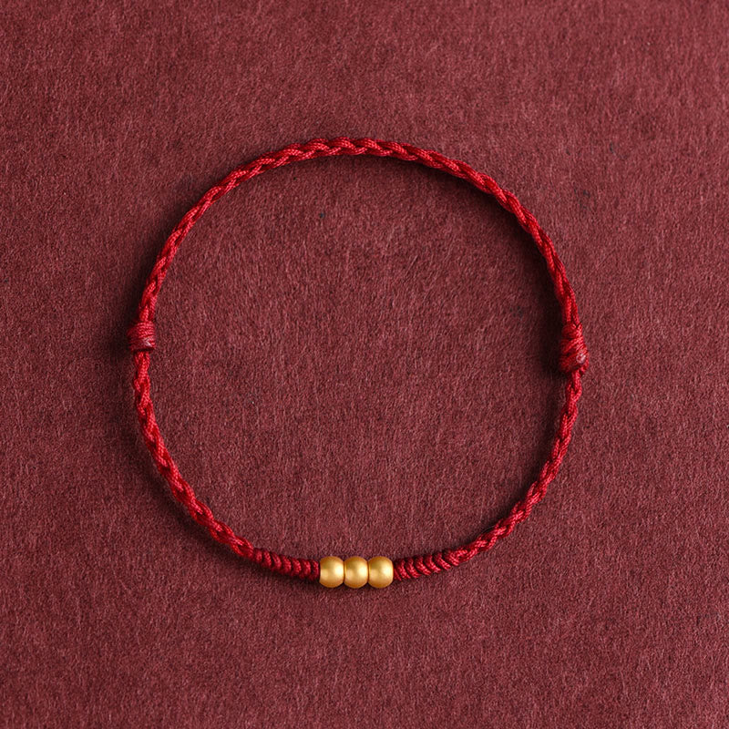 999 Gold Mini Three Beads Design Handmade Luck Rope Bracelet Anklet
