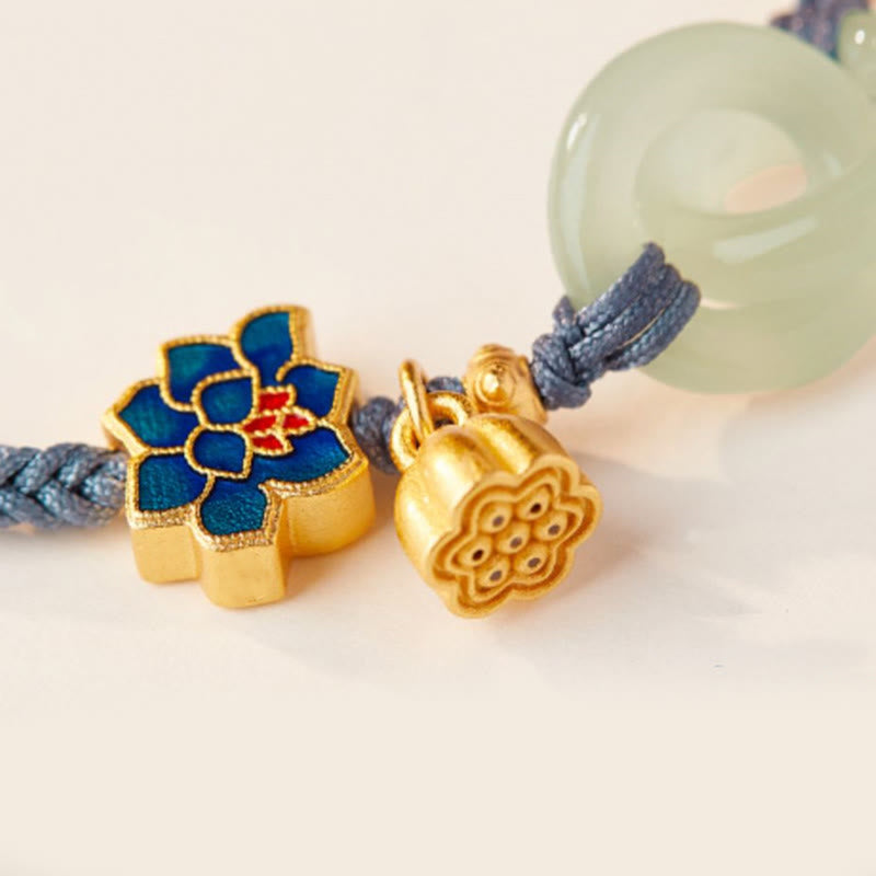 Hetian Jade Lotus Peace Buckle Braided Rope Fortune Bracelet