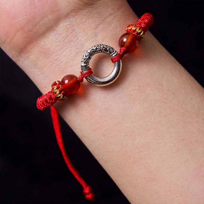 925 Sterling Silver Plated Copper Peace Buckle Protection Braided String Bracelet