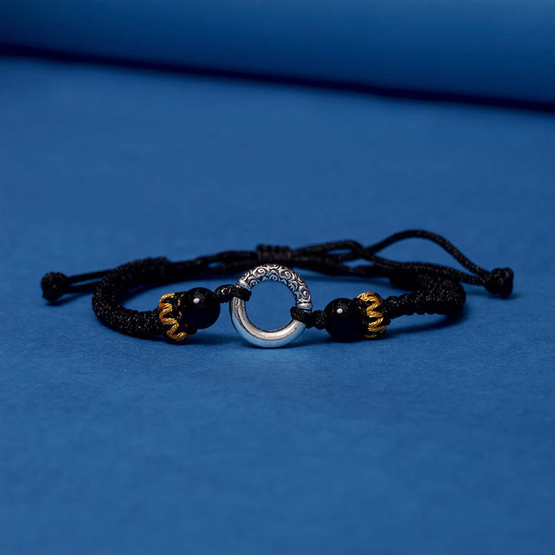 925 Sterling Silver Plated Copper Peace Buckle Protection Braided String Bracelet