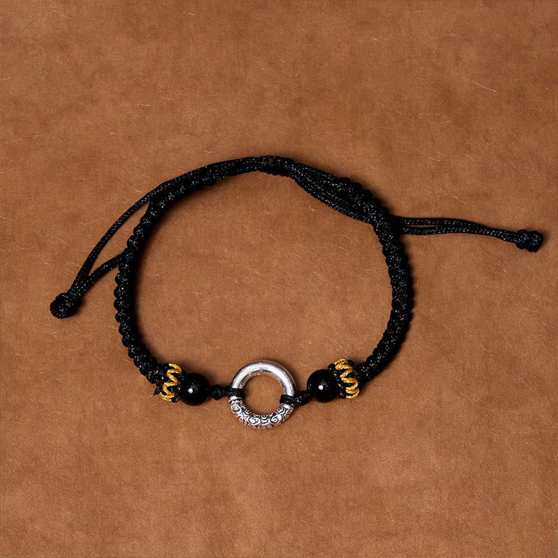 925 Sterling Silver Plated Copper Peace Buckle Protection Braided String Bracelet