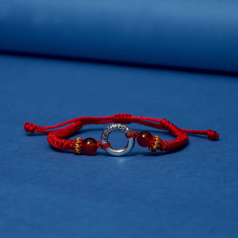 925 Sterling Silver Plated Copper Peace Buckle Protection Braided String Bracelet