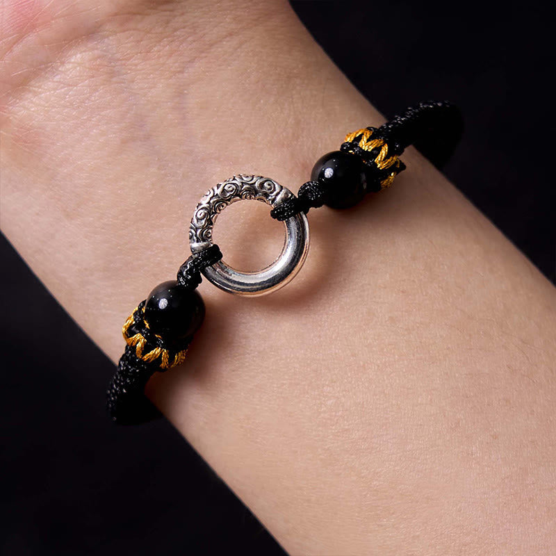 925 Sterling Silver Plated Copper Peace Buckle Protection Braided String Bracelet