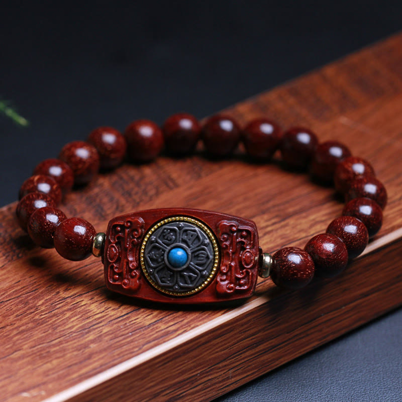 Small Leaf Red Sandalwood Green Sandalwood Six True Words Peace Bracelet