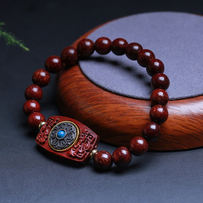 Small Leaf Red Sandalwood Green Sandalwood Six True Words Peace Bracelet