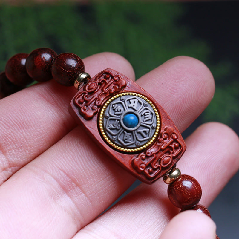 Small Leaf Red Sandalwood Green Sandalwood Six True Words Peace Bracelet