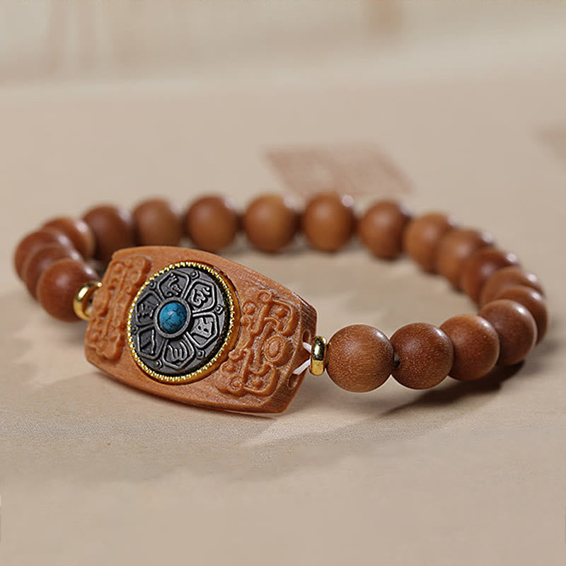 Small Leaf Red Sandalwood Green Sandalwood Six True Words Peace Bracelet
