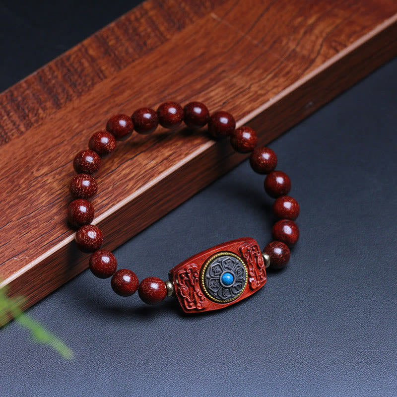 Small Leaf Red Sandalwood Green Sandalwood Six True Words Peace Bracelet
