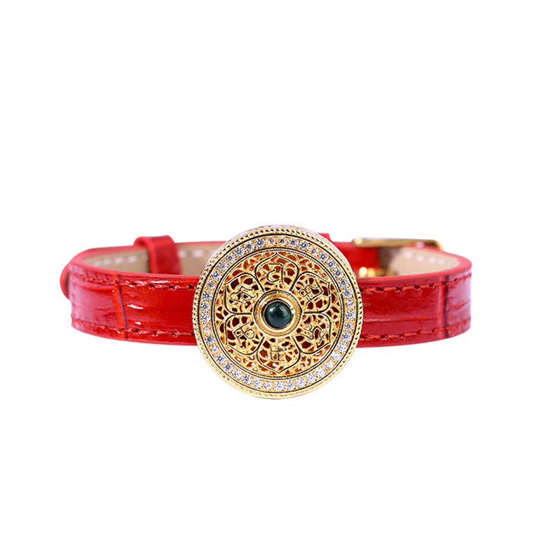 Six True Words Eight Treasures Compass Jade 24K Gold Plated Luck Leather Bracelet