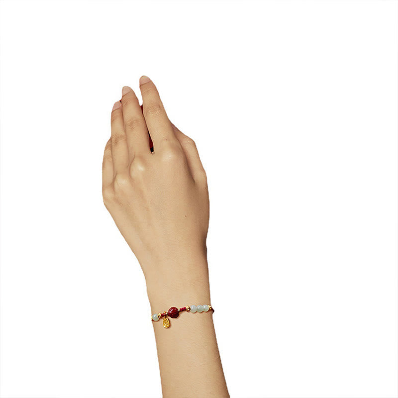 Fu Character Jade Cinnabar 24K Gold Plated Luck Red String Bracelet
