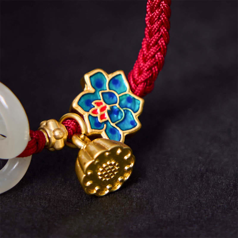 Hetian Jade Lotus Peace Buckle Braided Rope Fortune Bracelet