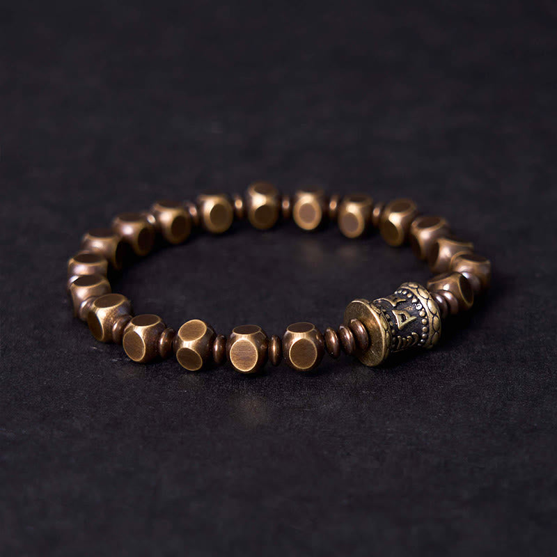 Tibetan Om Mani Padme Hum Carved Copper Brass Amulet Focus Bracelet