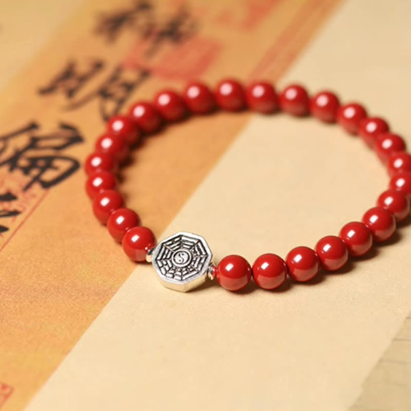 925 Sterling Silver Yin Yang Bagua Symbol Cinnabar String Concentration Bracelet