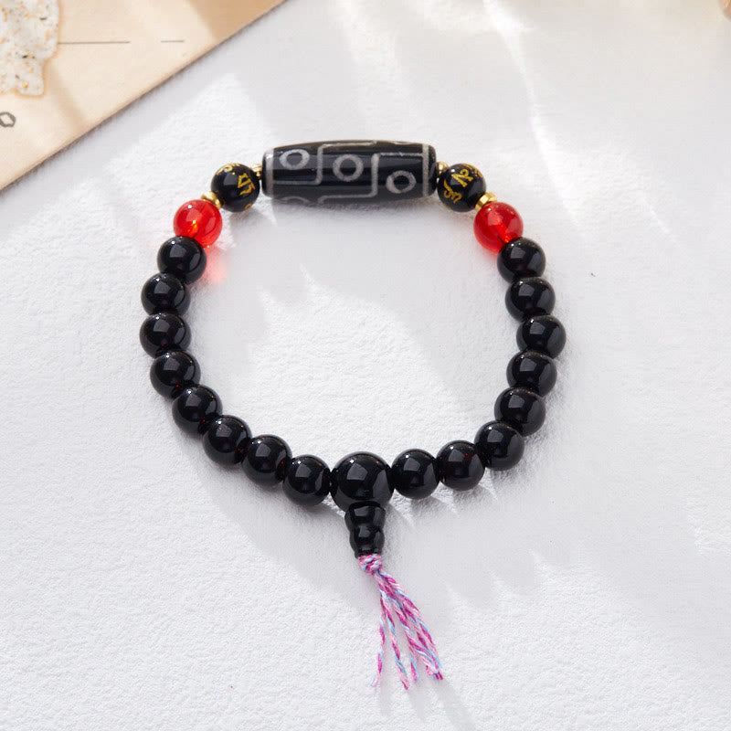 Tibetan Nine-eye Dzi Bead Black Onyx Six True Words Wealth Protection Bracelet