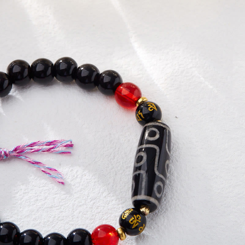 Tibetan Nine-eye Dzi Bead Black Onyx Six True Words Wealth Protection Bracelet