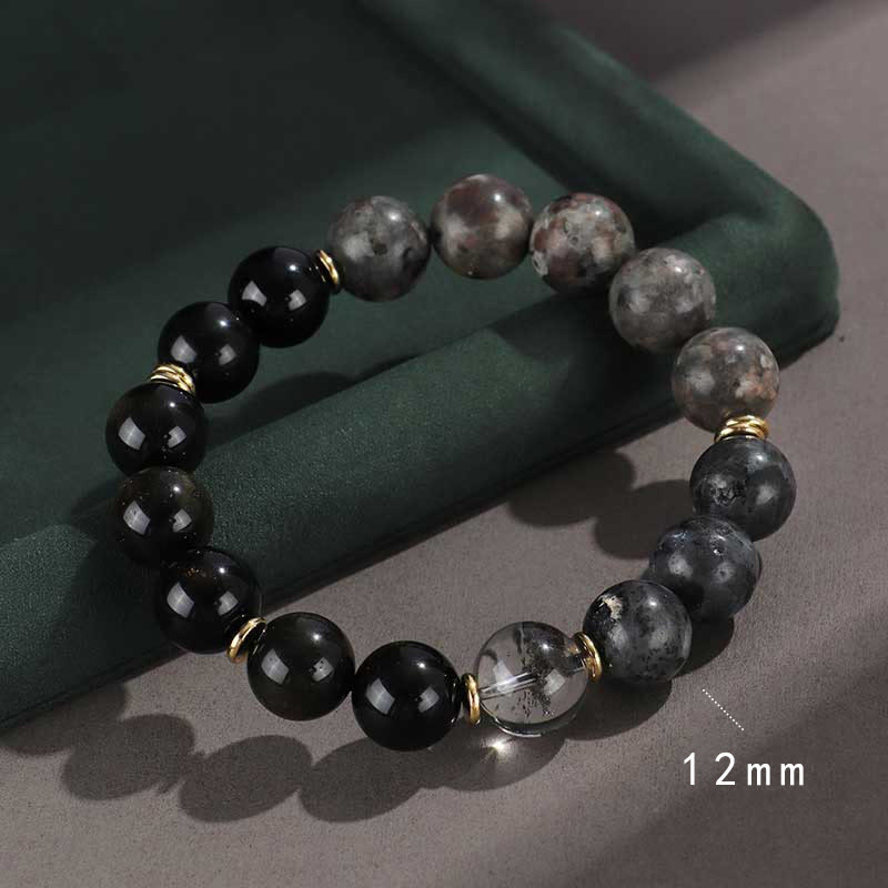925 Sterling Silver Black Onyx Gold Sheen Obsidian Lava Rock Tiger Eye Six True Words Wealth Protection Bracelet