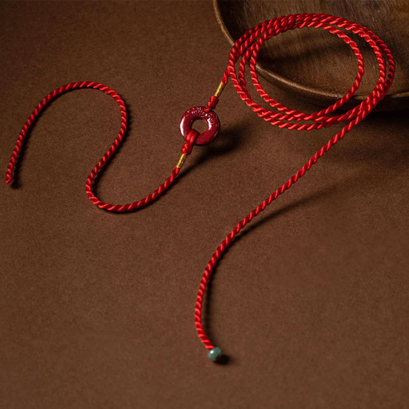 Natural Cinnabar Peace Buckle Blessing Red String Belly Chain