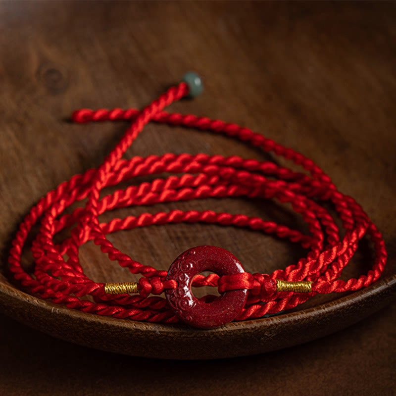 Natural Cinnabar Peace Buckle Blessing Red String Belly Chain