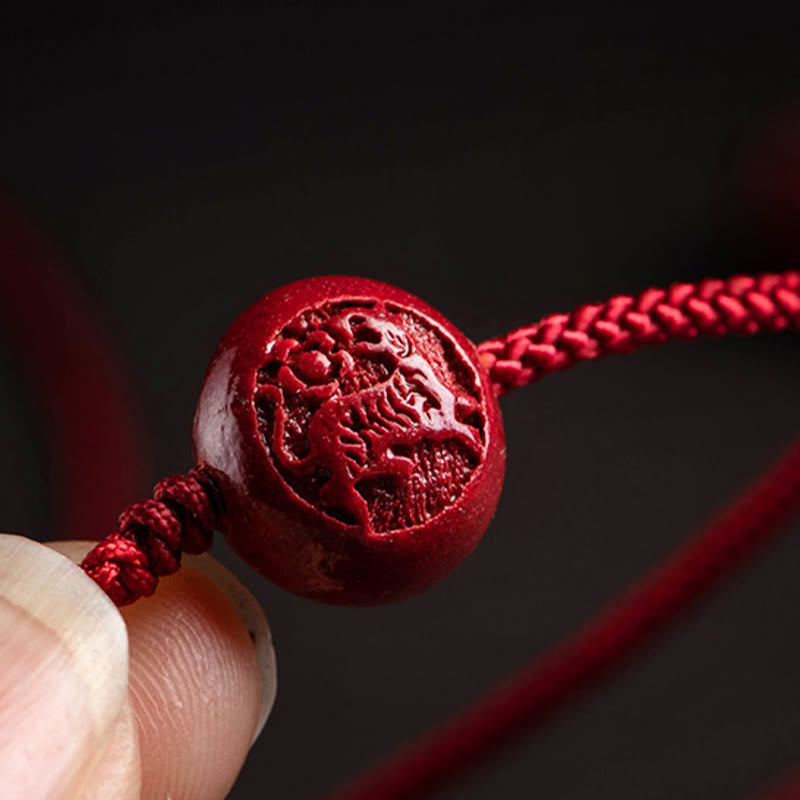 Natural Cinnabar Chinese Zodiac Gourd Calm Blessing Red String Belly Chain