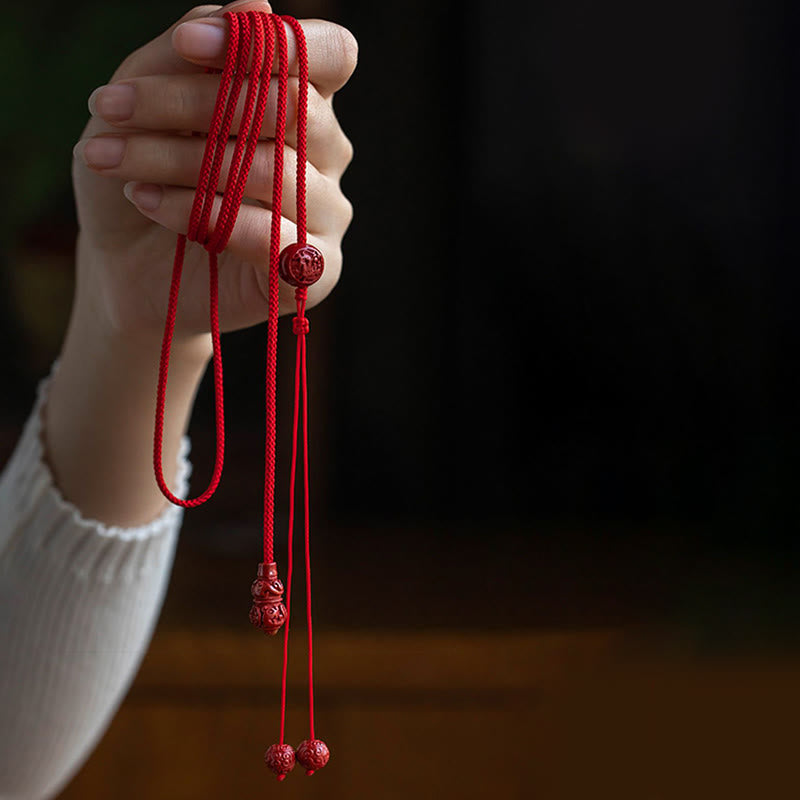 Natural Cinnabar Chinese Zodiac Gourd Calm Blessing Red String Belly Chain