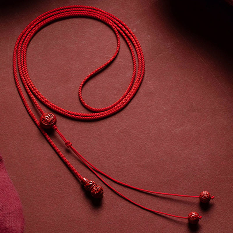Natural Cinnabar Chinese Zodiac Gourd Calm Blessing Red String Belly Chain